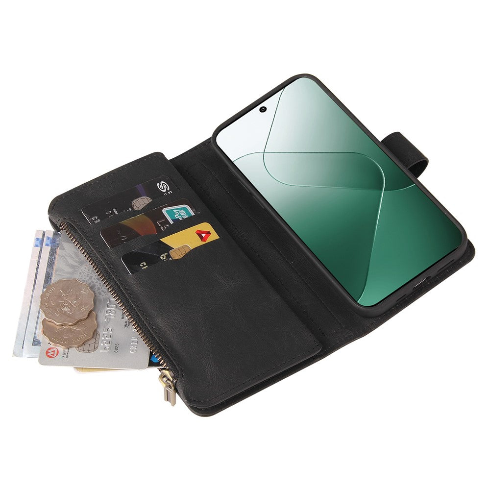For Xiaomi 14 Zipper Wallet Case with 15 Card Slots and Strap Leather Phone Cover