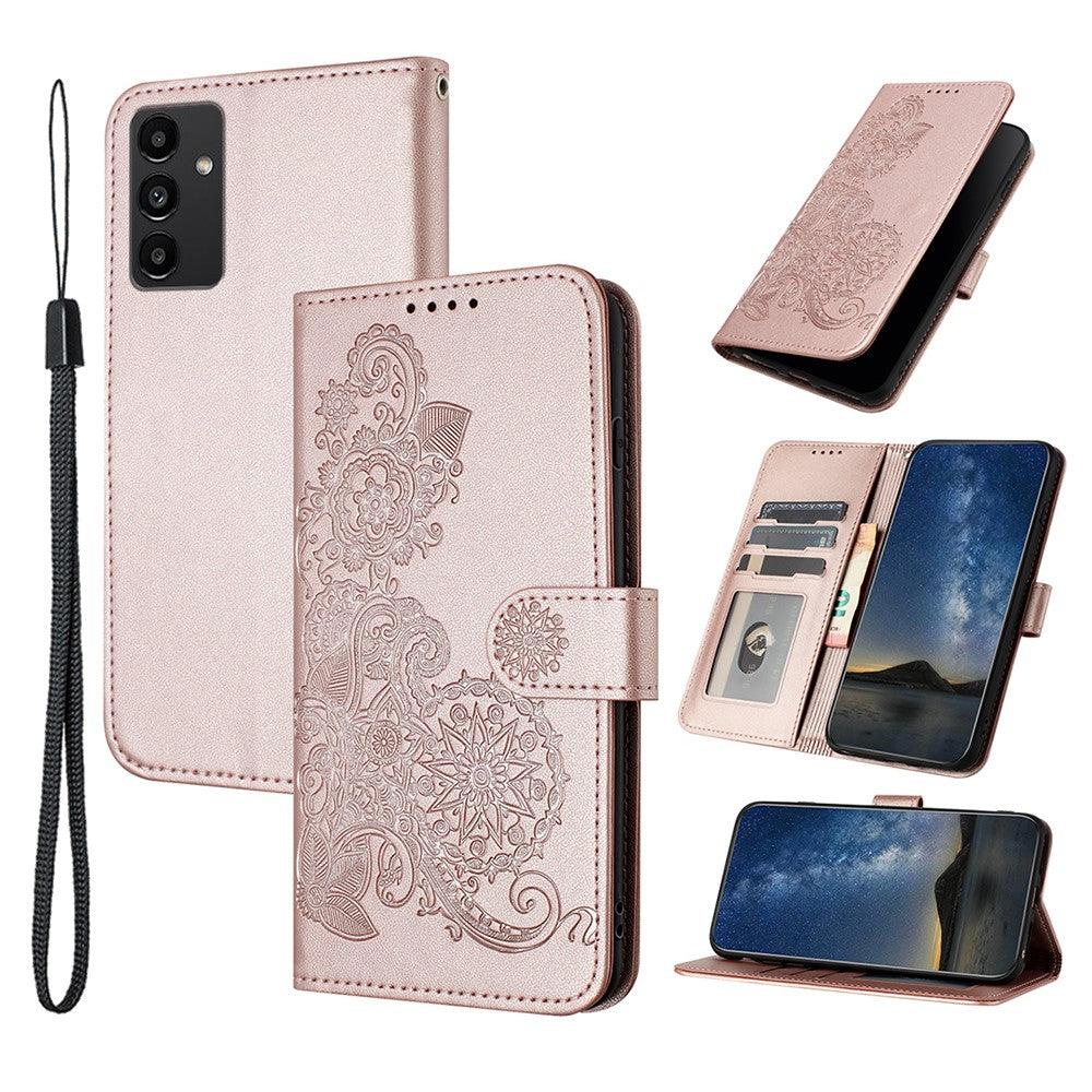 Til Samsung Galaxy A15 5G Telefoncovers Mandala Blomst Læder Pung Mobilcover med Rem