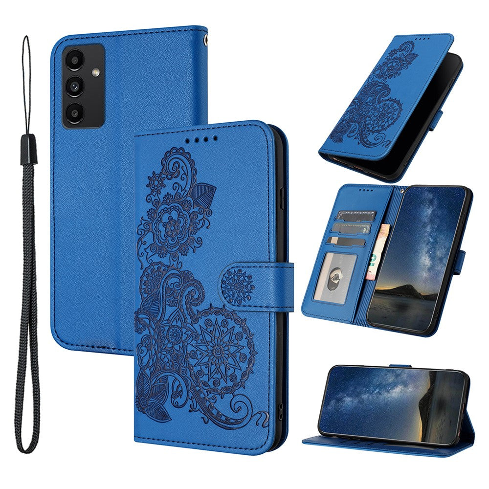Til Samsung Galaxy A15 5G Telefoncovers Mandala Blomst Læder Pung Mobilcover med Rem