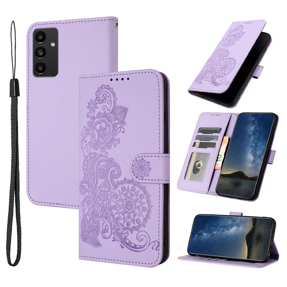 Til Samsung Galaxy A15 5G Telefoncovers Mandala Blomst Læder Pung Mobilcover med Rem