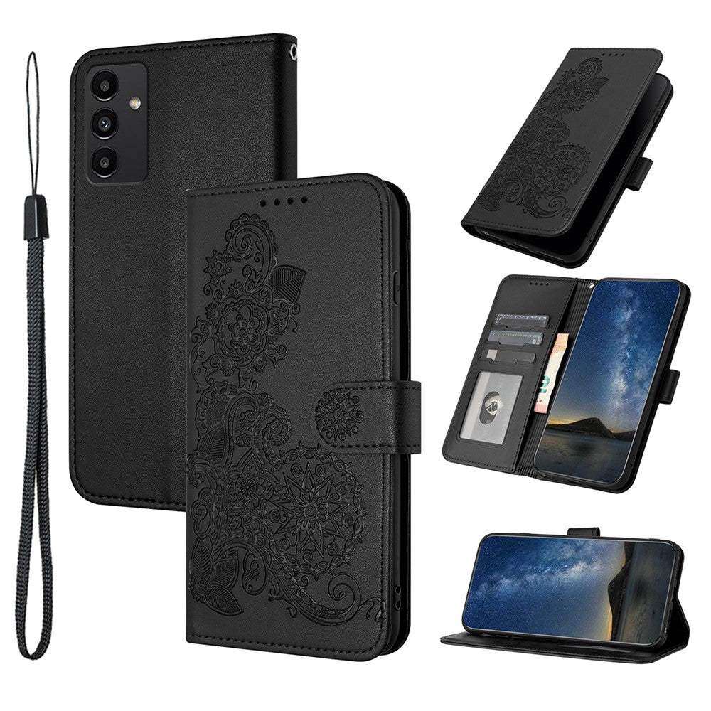 Til Samsung Galaxy A15 5G Telefoncovers Mandala Blomst Læder Pung Mobilcover med Rem