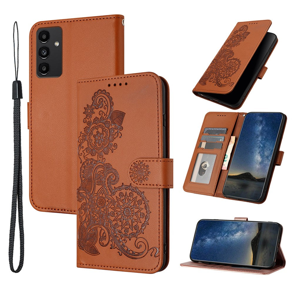 Til Samsung Galaxy A15 5G Telefoncovers Mandala Blomst Læder Pung Mobilcover med Rem