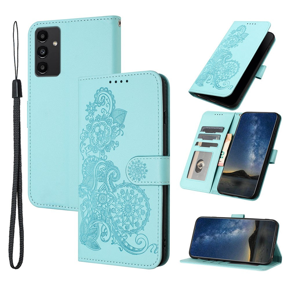 Til Samsung Galaxy A15 5G Telefoncovers Mandala Blomst Læder Pung Mobilcover med Rem