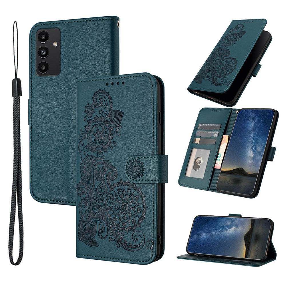 Til Samsung Galaxy A15 5G Telefoncovers Mandala Blomst Læder Pung Mobilcover med Rem