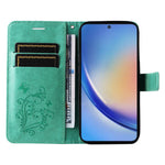 Til Samsung Galaxy A35 5G Pung Etui Blomstret Sommerfugl Præget Læder Telefoncover Stativ