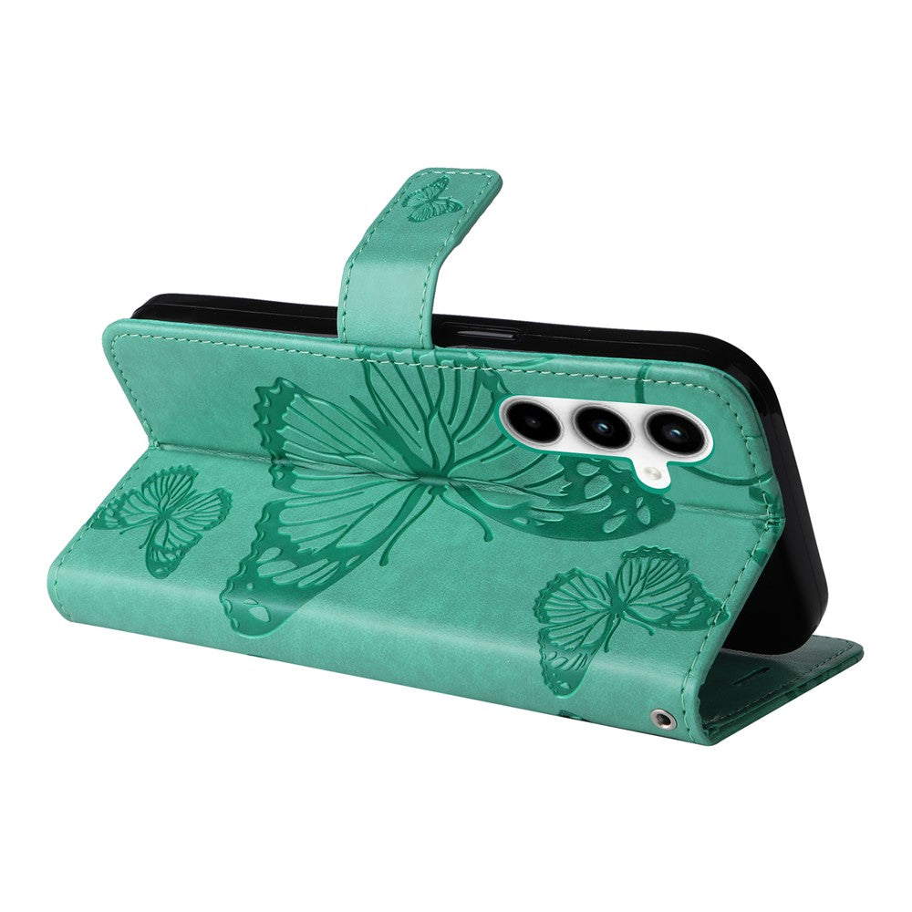Til Samsung Galaxy A35 5G Pung Etui Blomstret Sommerfugl Præget Læder Telefoncover Stativ