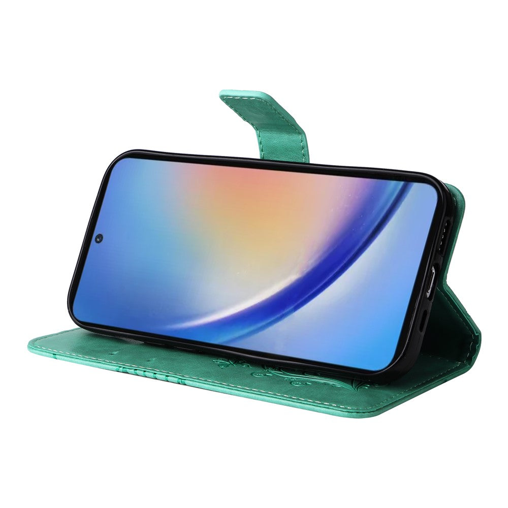 Til Samsung Galaxy A35 5G Pung Etui Blomstret Sommerfugl Præget Læder Telefoncover Stativ