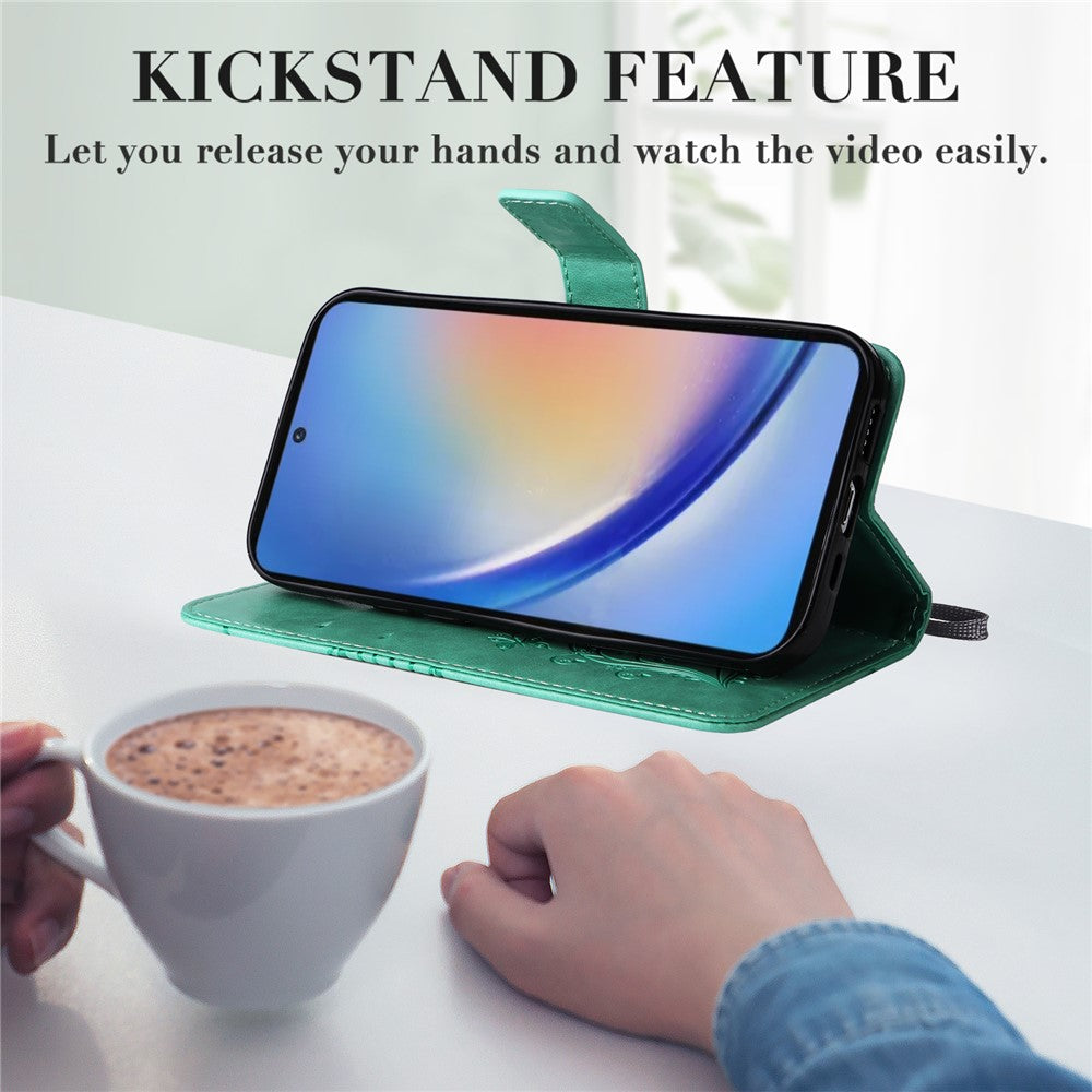 Til Samsung Galaxy A35 5G Pung Etui Blomstret Sommerfugl Præget Læder Telefoncover Stativ