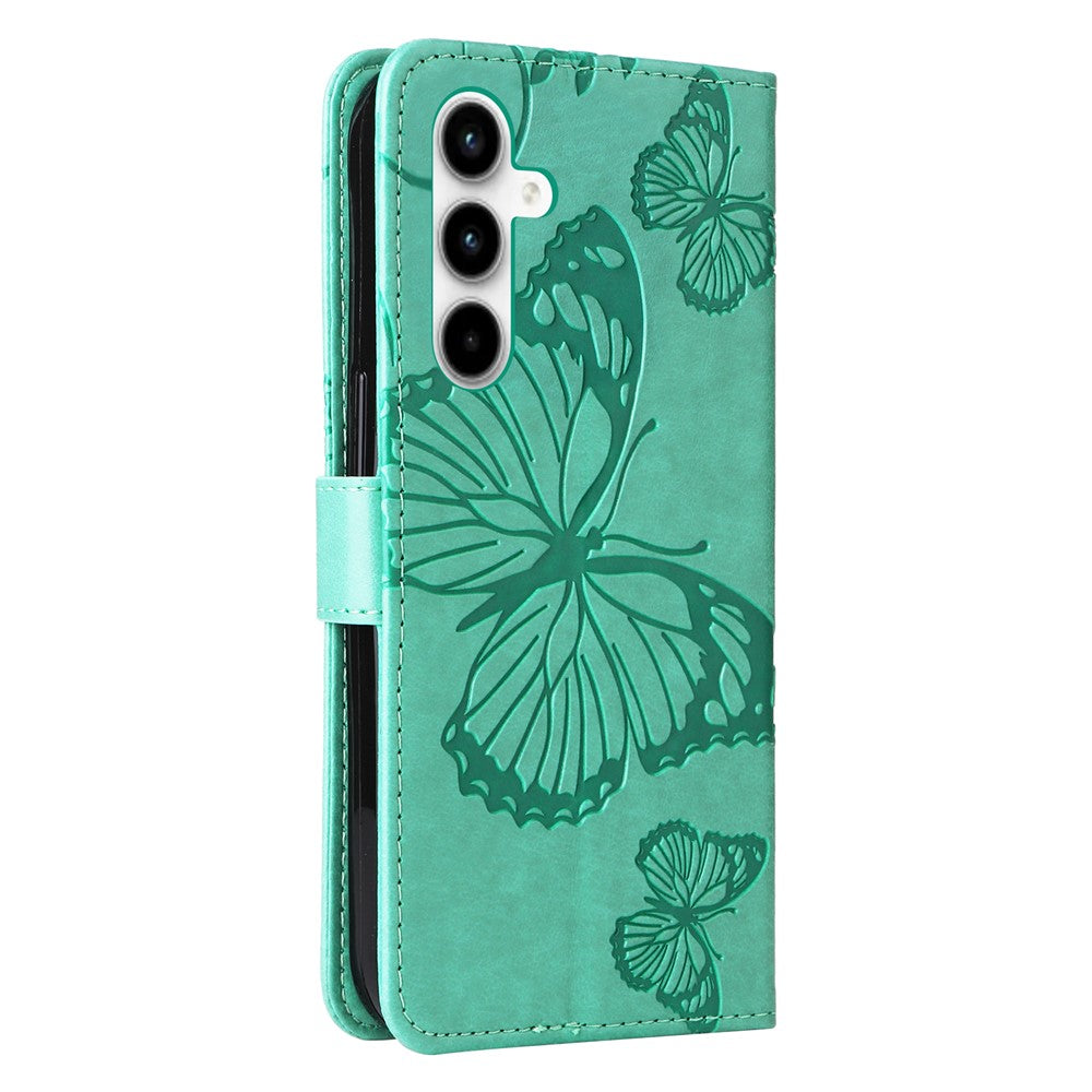 Til Samsung Galaxy A35 5G Pung Etui Blomstret Sommerfugl Præget Læder Telefoncover Stativ
