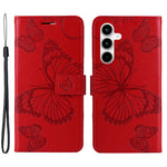 Til Samsung Galaxy A35 5G Pung Etui Blomstret Sommerfugl Præget Læder Telefoncover Stativ