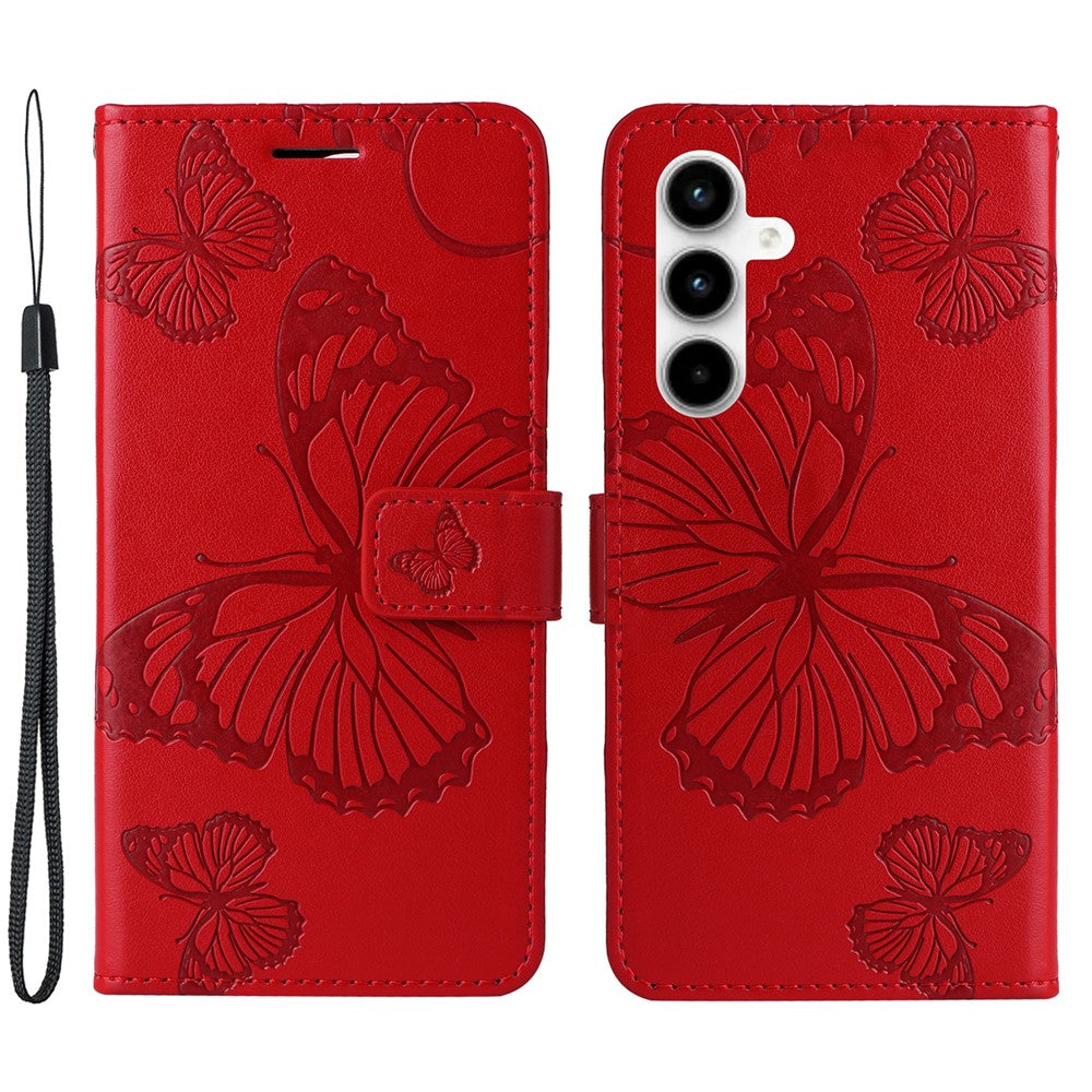 Til Samsung Galaxy A35 5G Pung Etui Blomstret Sommerfugl Præget Læder Telefoncover Stativ