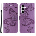 Til Samsung Galaxy A35 5G Pung Etui Blomstret Sommerfugl Præget Læder Telefoncover Stativ