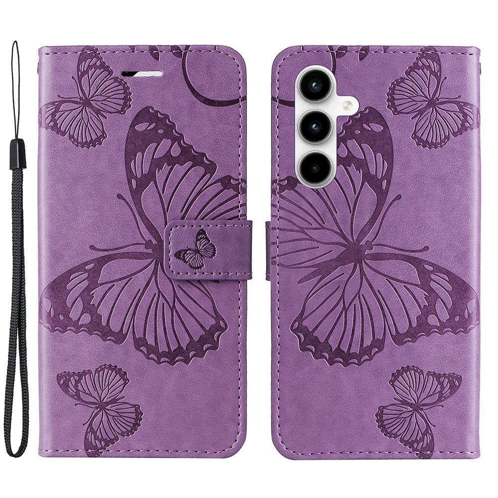 Til Samsung Galaxy A35 5G Pung Etui Blomstret Sommerfugl Præget Læder Telefoncover Stativ