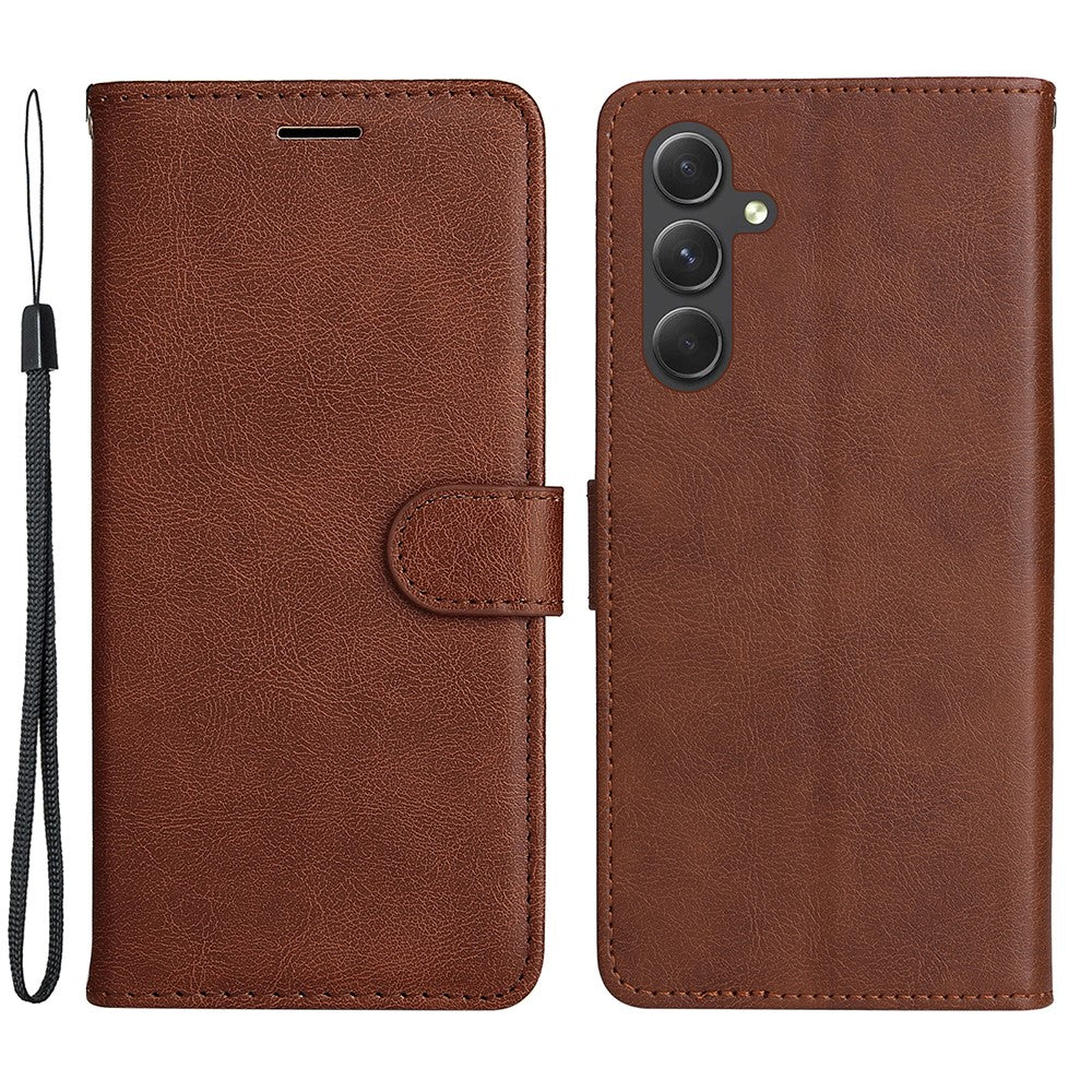 Til Samsung Galaxy A55 5G Cover Ensfarvet Læder Mobilcover Pung Stander med Rem