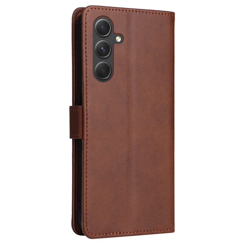 Til Samsung Galaxy A55 5G Cover Ensfarvet Læder Mobilcover Pung Stander med Rem