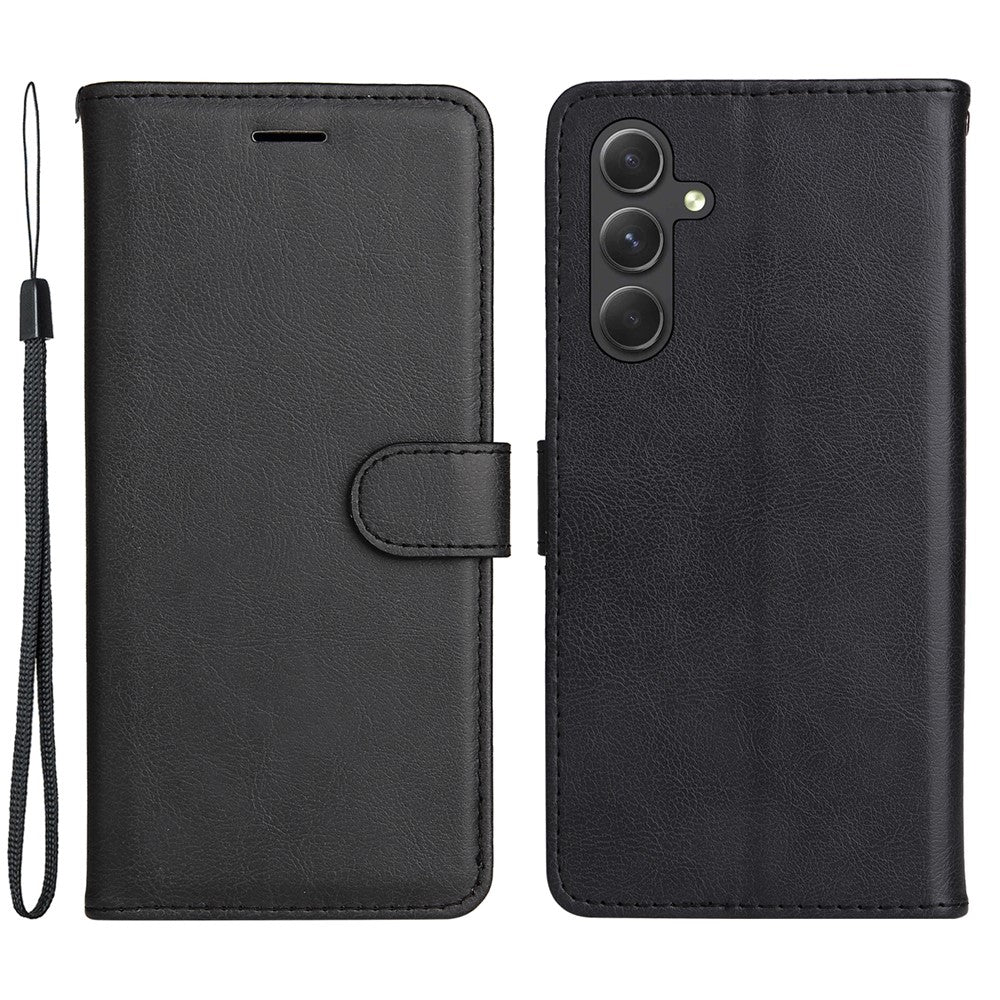 Til Samsung Galaxy A55 5G Cover Ensfarvet Læder Mobilcover Pung Stander med Rem