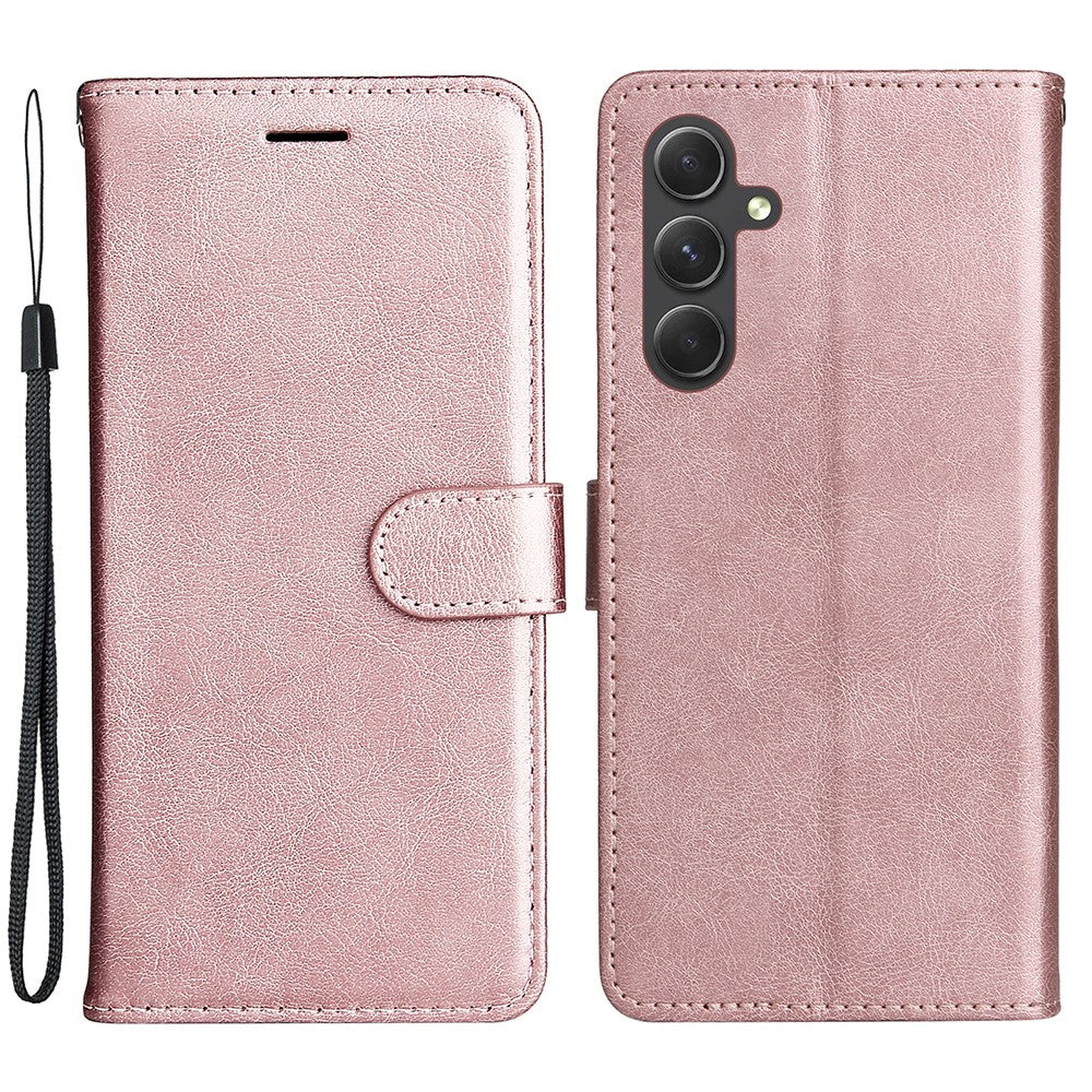 Til Samsung Galaxy A55 5G Cover Ensfarvet Læder Mobilcover Pung Stander med Rem
