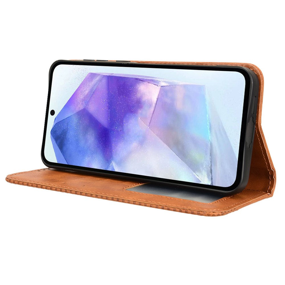 Samsung Galaxy A55 5G mobilskal Retro Läder Plånboksfodral