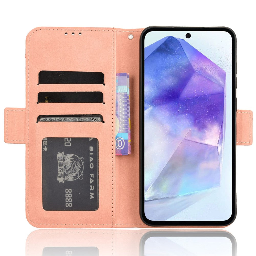 Läderfodral för Samsung Galaxy A55 5G med flera kortplatser och stativ
