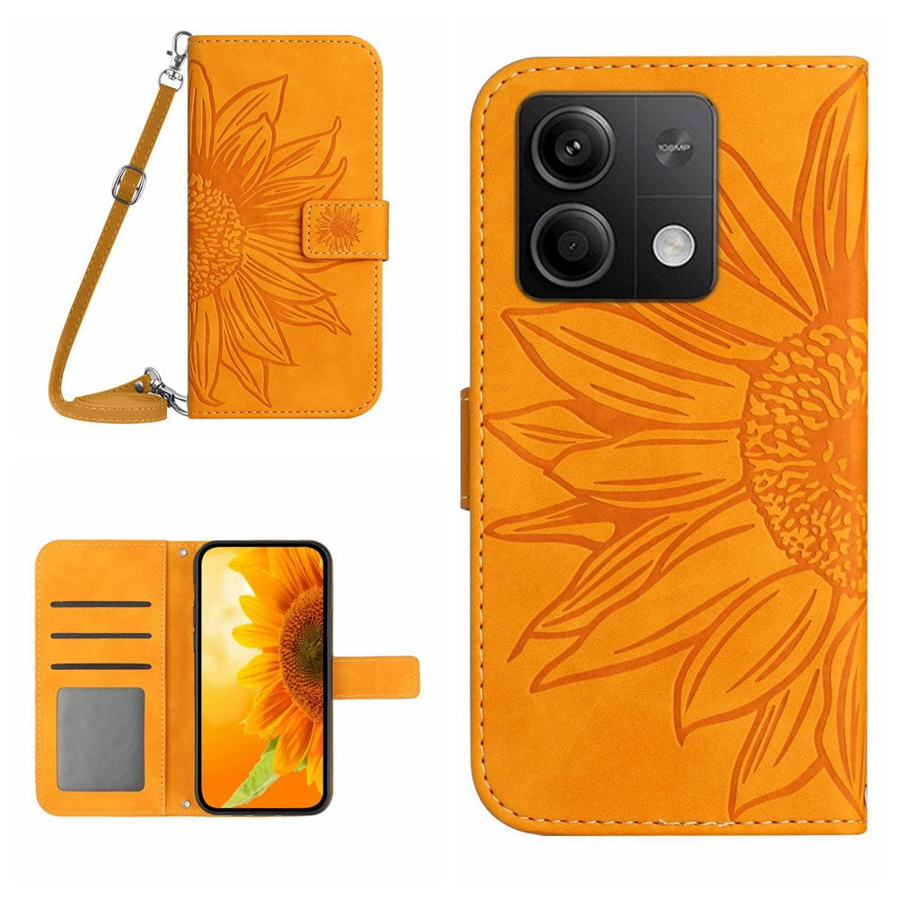 HT04 For Xiaomi Redmi Note 13 4G Magnetic Phone Case Sunflower Imprint Leather Cover