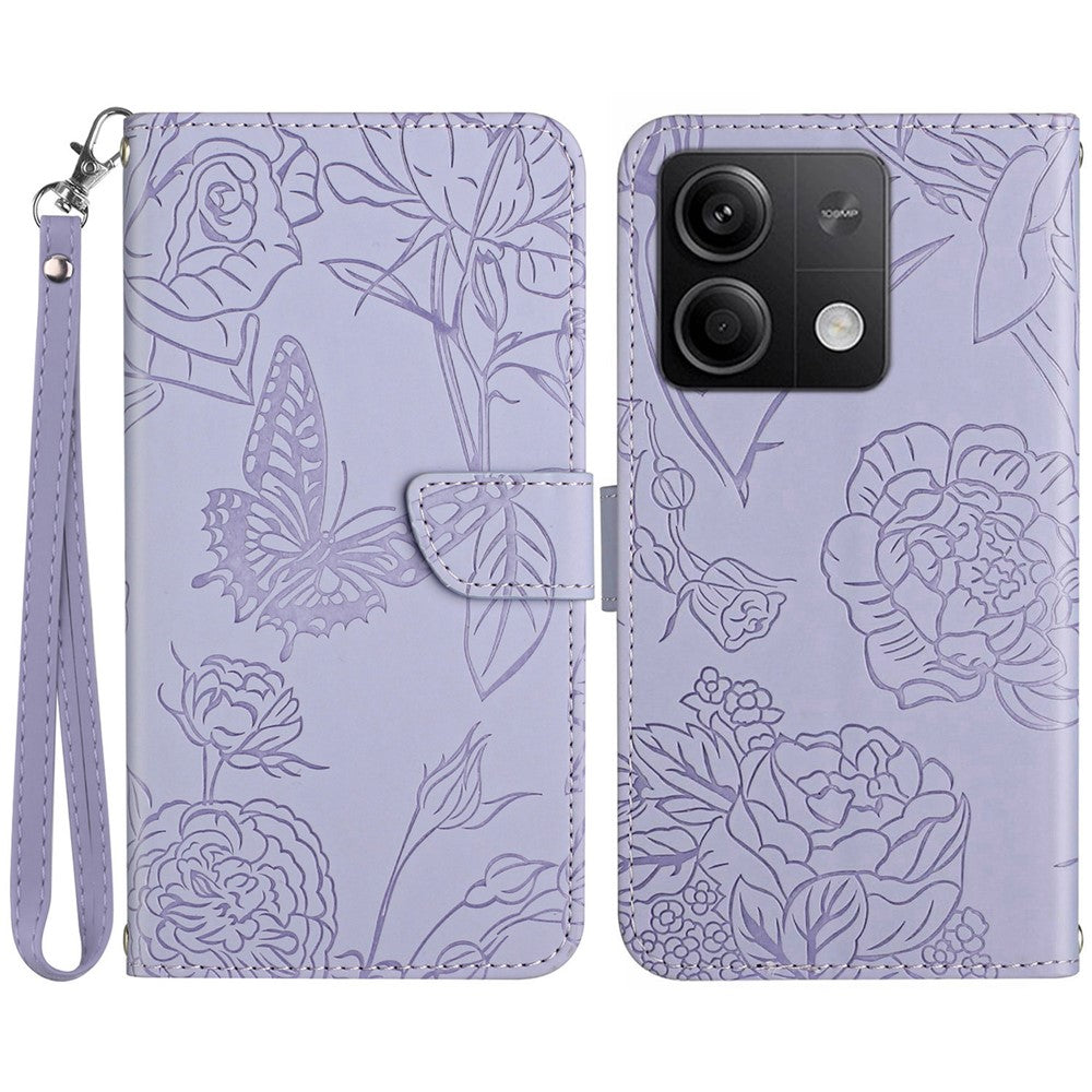 HT03 For Xiaomi Redmi Note 13 4G Case Leather Imprinted Phone Wallet Cover with Hand Strap