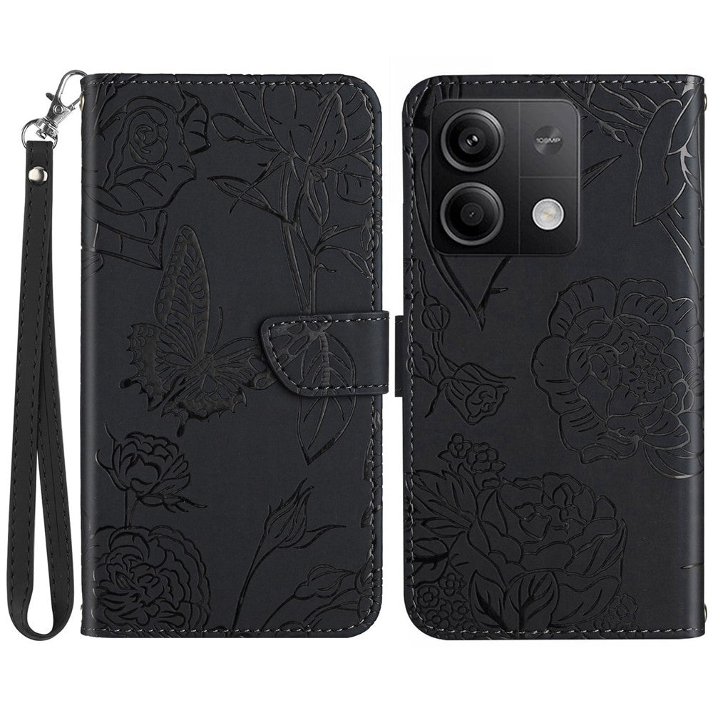 HT03 For Xiaomi Redmi Note 13 4G Case Leather Imprinted Phone Wallet Cover with Hand Strap