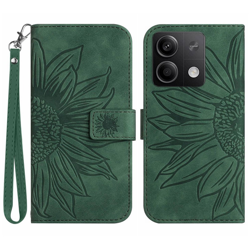 HT04 For Xiaomi Redmi Note 13 4G Leather Wallet Flip Cover Sunflower Pattern Phone Case