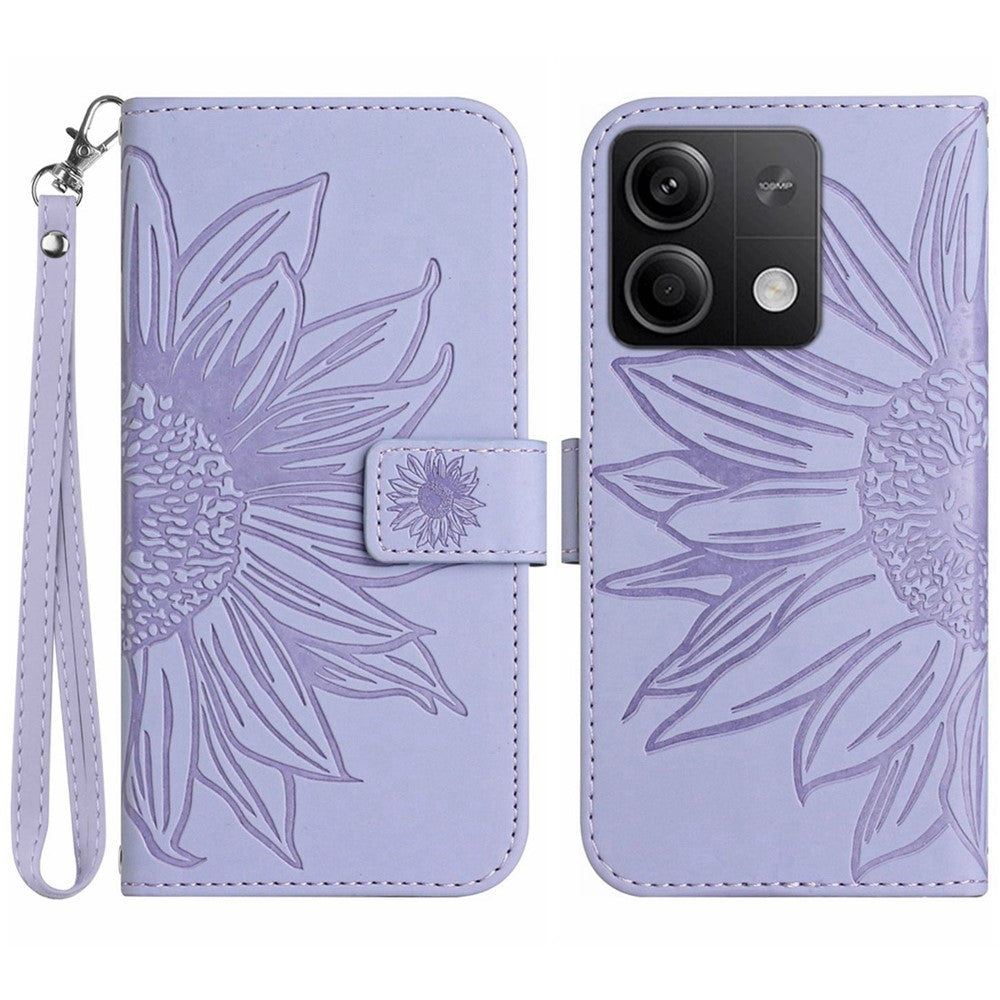 HT04 For Xiaomi Redmi Note 13 4G Leather Wallet Flip Cover Sunflower Pattern Phone Case