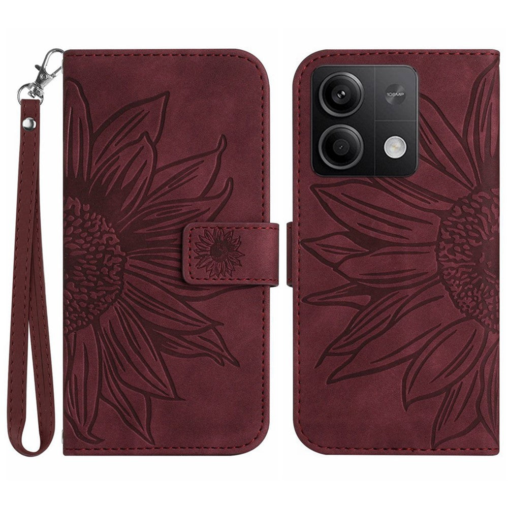 HT04 For Xiaomi Redmi Note 13 4G Leather Wallet Flip Cover Sunflower Pattern Phone Case