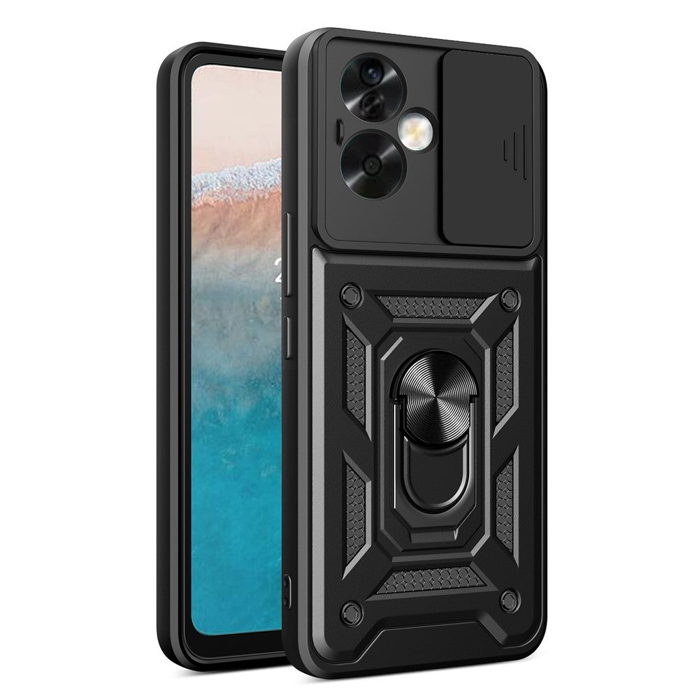 For Oppo A79 5G / A2 5G Case PC+TPU Ring Kickstand Back Cover with Slide Lens Window