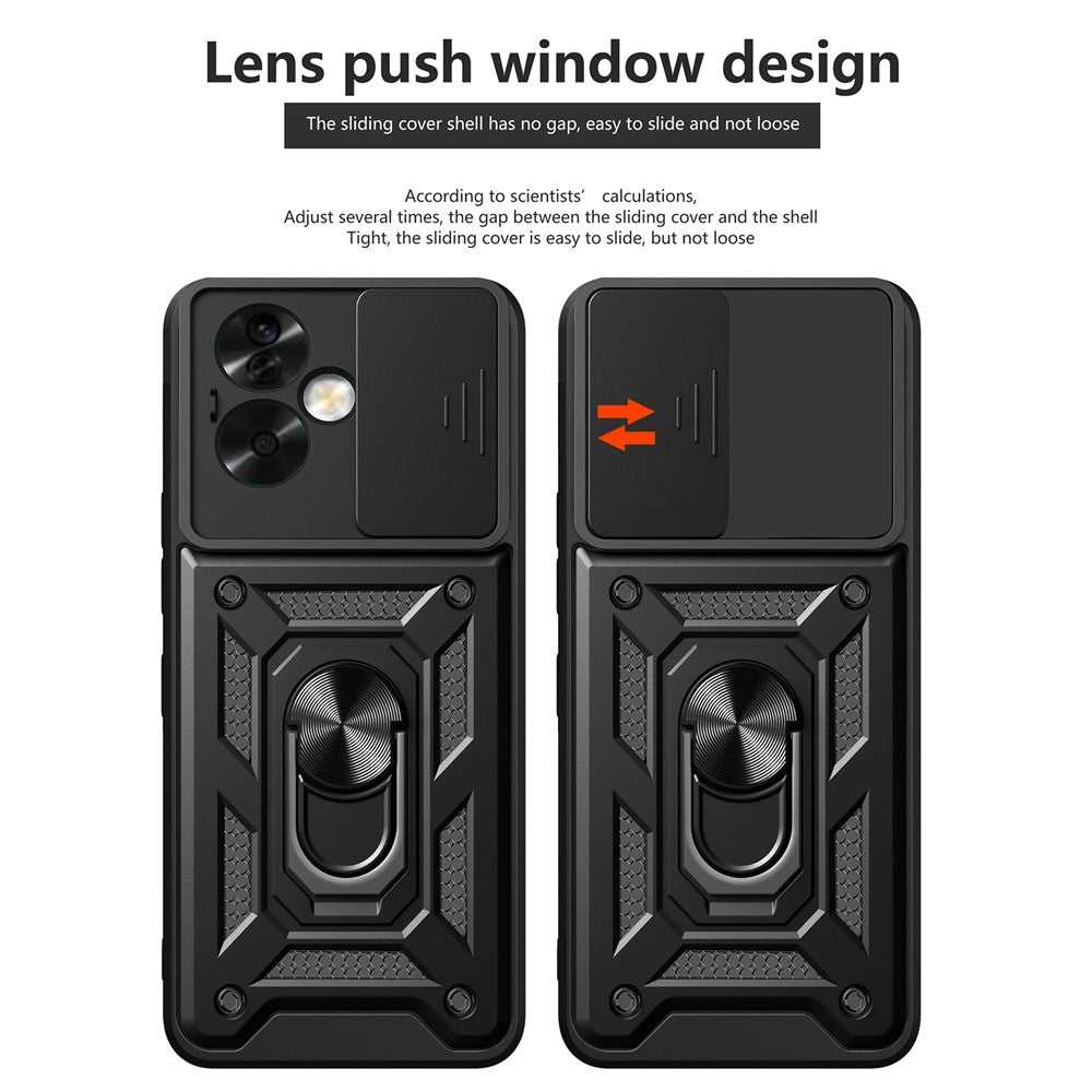 For Oppo A79 5G / A2 5G Case PC+TPU Ring Kickstand Back Cover with Slide Lens Window