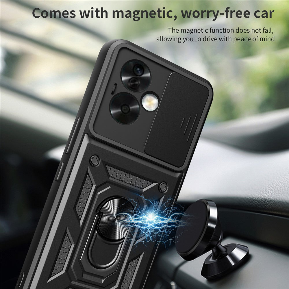 For Oppo A79 5G / A2 5G Case PC+TPU Ring Kickstand Back Cover with Slide Lens Window