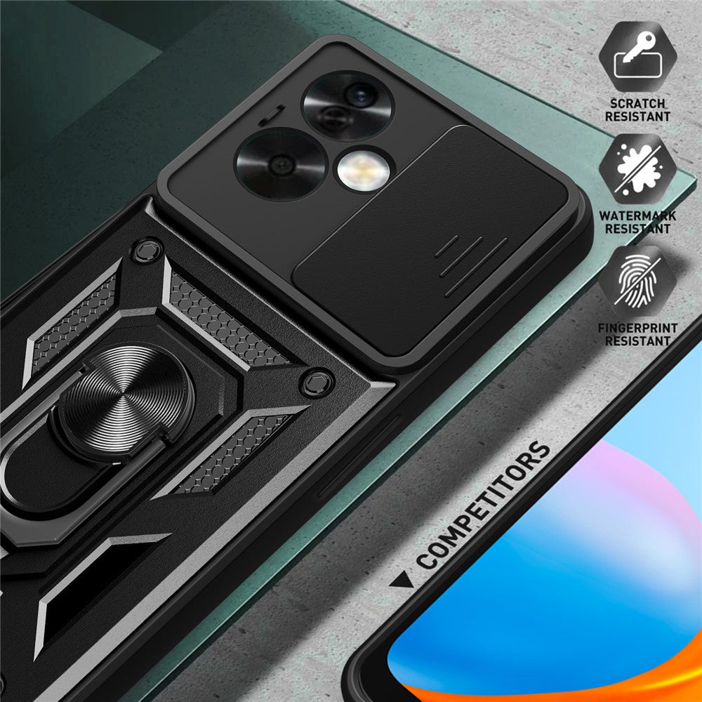For Oppo A79 5G / A2 5G Case PC+TPU Ring Kickstand Back Cover with Slide Lens Window