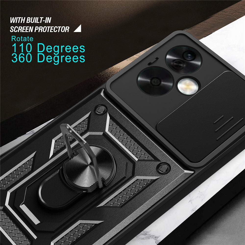 For Oppo A79 5G / A2 5G Case PC+TPU Ring Kickstand Back Cover with Slide Lens Window