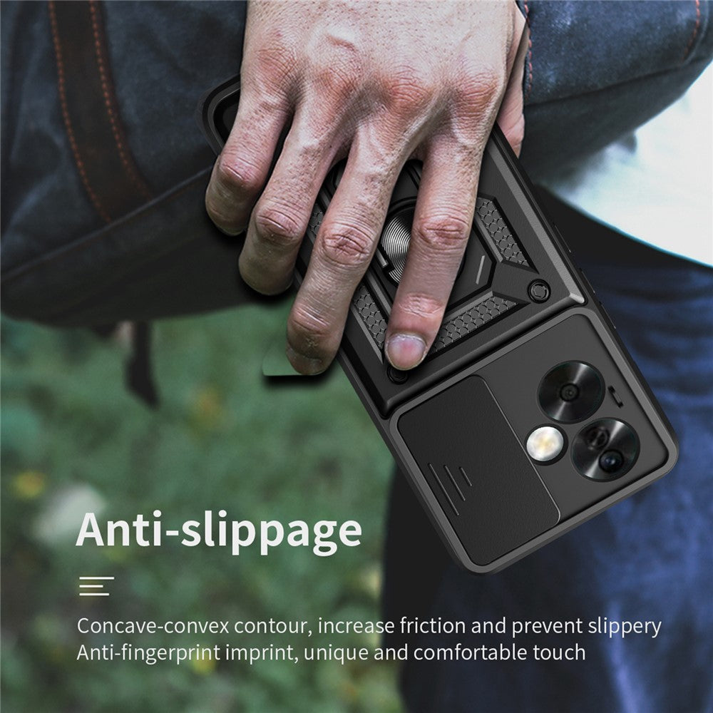 For Oppo A79 5G / A2 5G Case PC+TPU Ring Kickstand Back Cover with Slide Lens Window