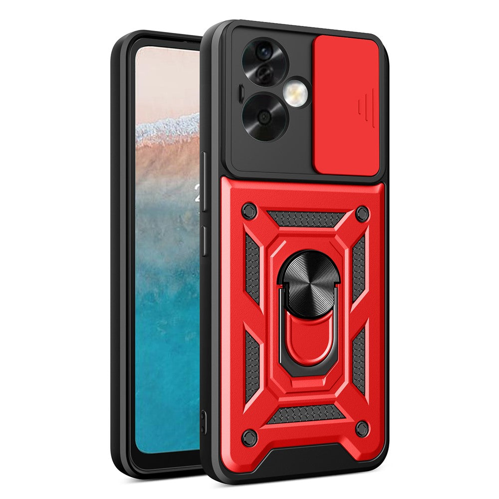 For Oppo A79 5G / A2 5G Case PC+TPU Ring Kickstand Back Cover with Slide Lens Window
