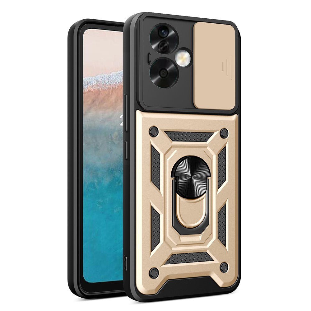 For Oppo A79 5G / A2 5G Case PC+TPU Ring Kickstand Back Cover with Slide Lens Window