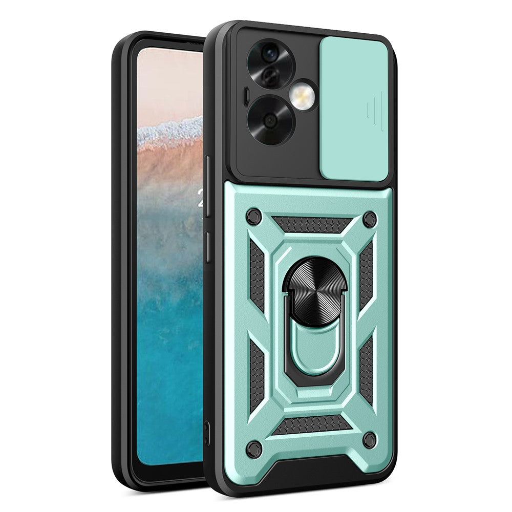 For Oppo A79 5G / A2 5G Case PC+TPU Ring Kickstand Back Cover with Slide Lens Window