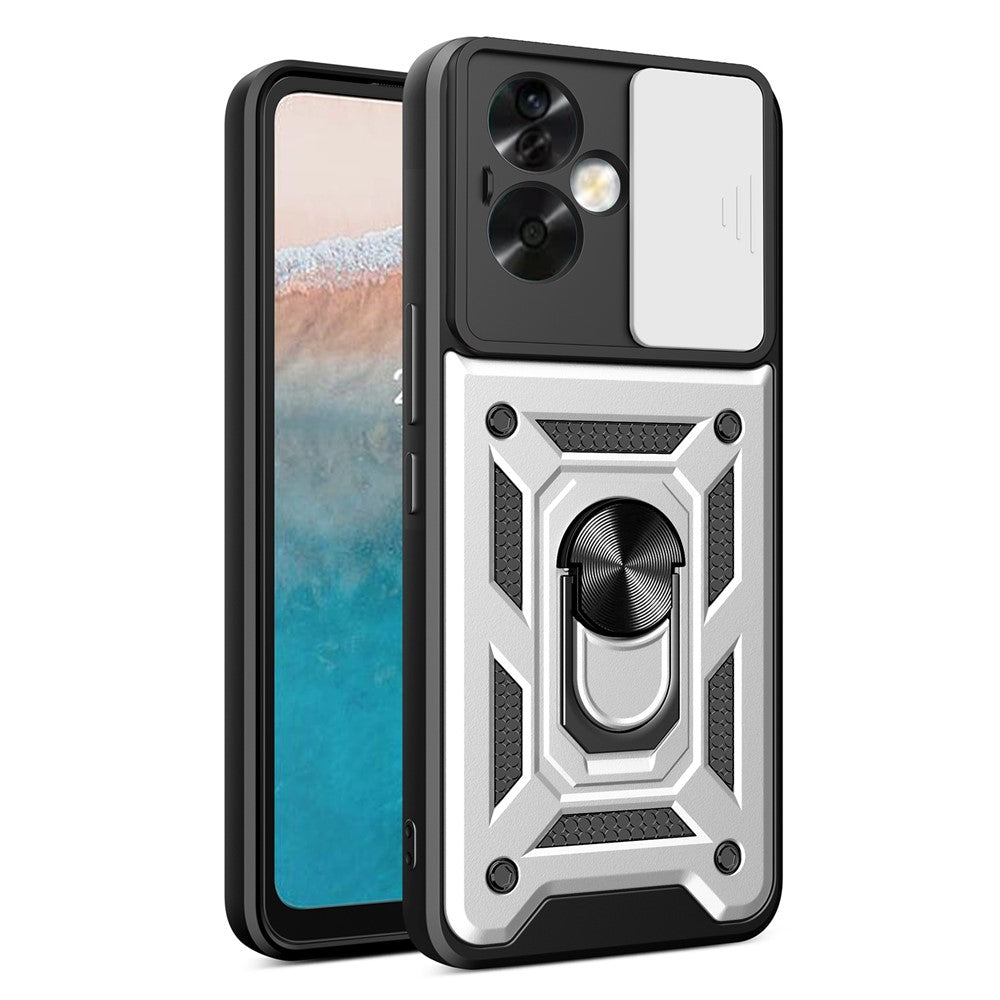 For Oppo A79 5G / A2 5G Case PC+TPU Ring Kickstand Back Cover with Slide Lens Window