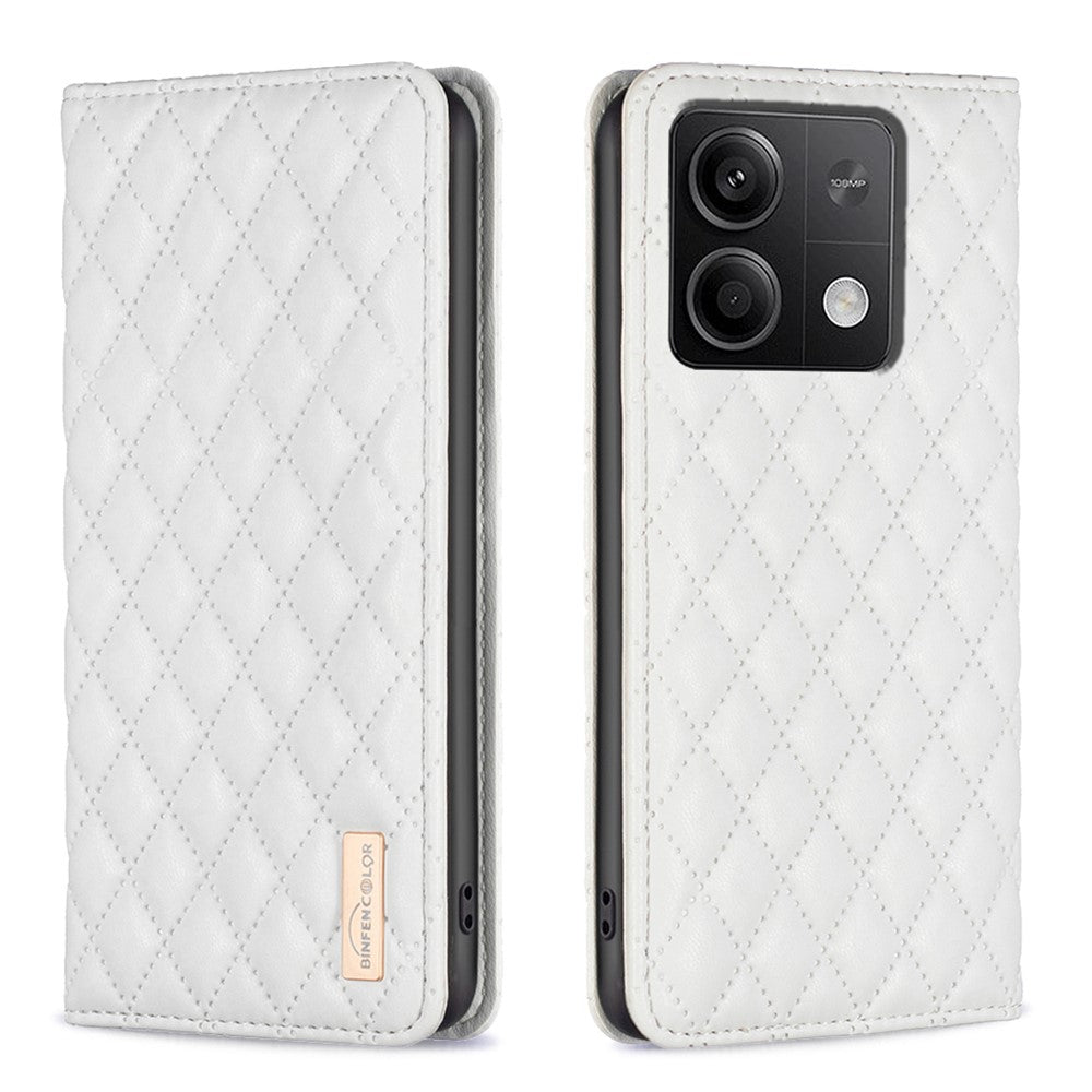 BINFEN COLOR BF Style-16 For Xiaomi Redmi Note 13 4G Leather Case Rhombus Pattern Phone Cover