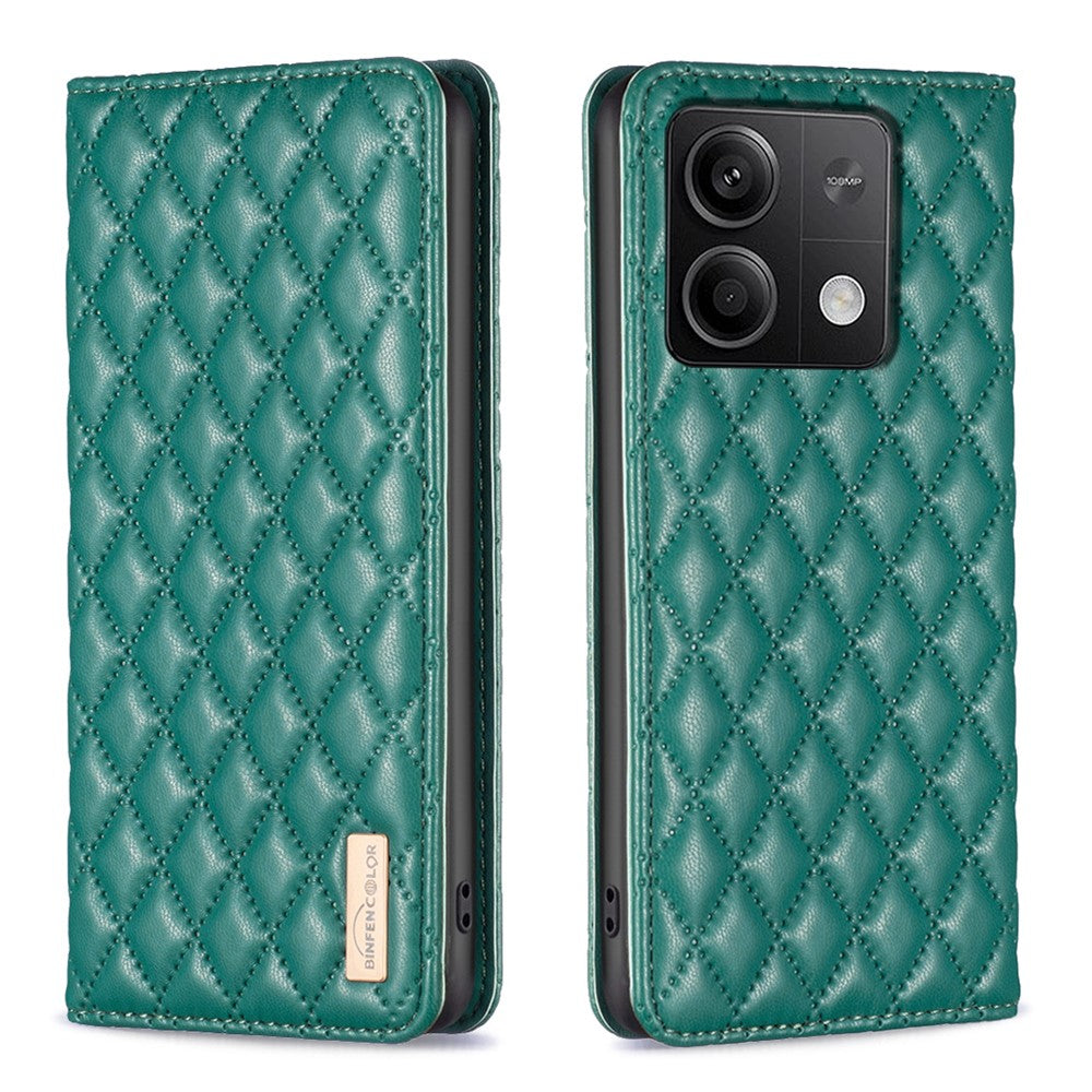 BINFEN COLOR BF Style-16 för Xiaomi Redmi Note 13 4G läderfodral med rombmönster för mobil