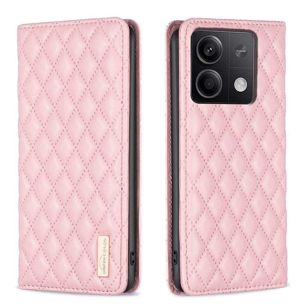 BINFEN COLOR BF Style-16 för Xiaomi Redmi Note 13 4G läderfodral med rombmönster för mobil