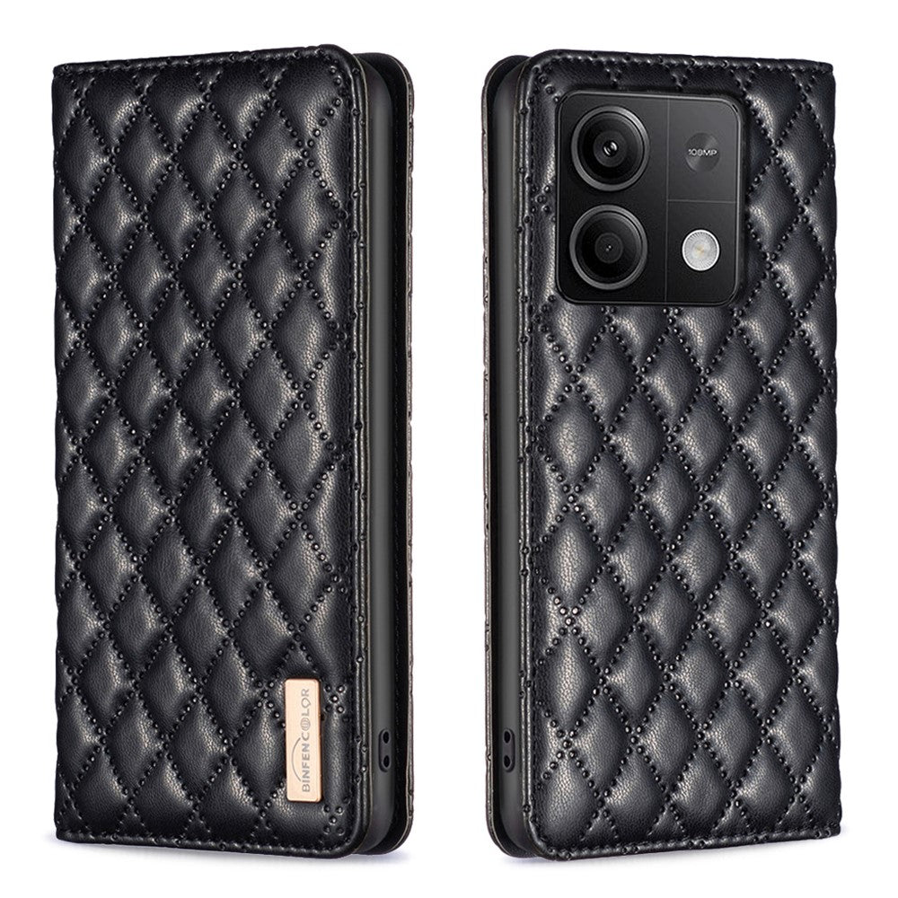 BINFEN COLOR BF Style-16 för Xiaomi Redmi Note 13 4G läderfodral med rombmönster för mobil