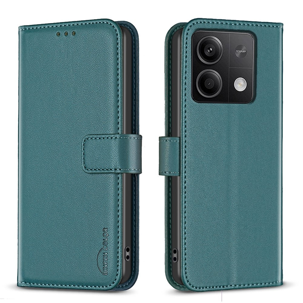BINFEN COLOR BF17 Läderfodral för Xiaomi Redmi Note 13 4G, Folio-fodral med stativ, skärmskydd
