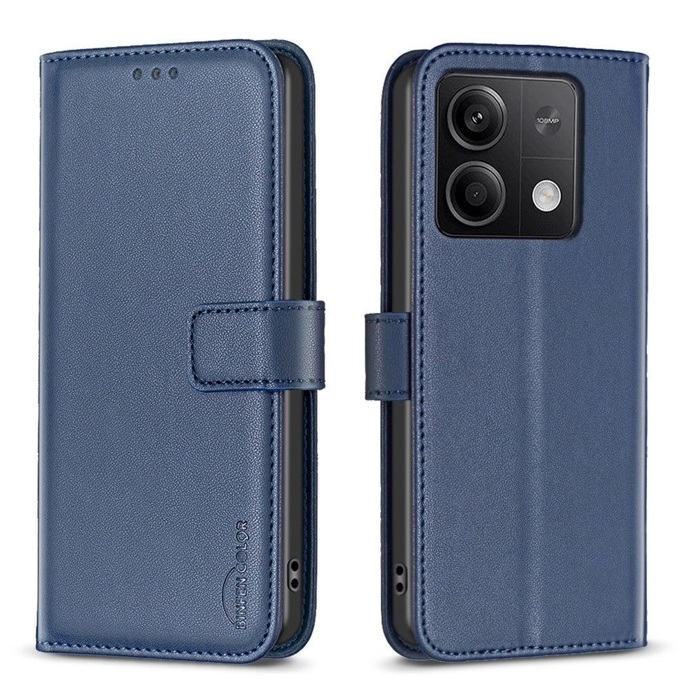 BINFEN COLOR BF17 Läderfodral för Xiaomi Redmi Note 13 4G, Folio-fodral med stativ, skärmskydd