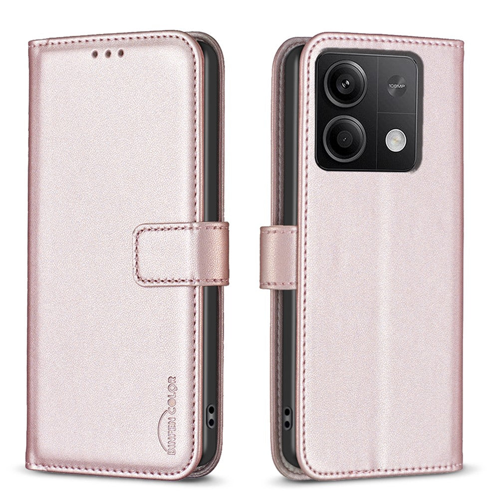 BINFEN COLOR BF17 Läderfodral för Xiaomi Redmi Note 13 4G, Folio-fodral med stativ, skärmskydd