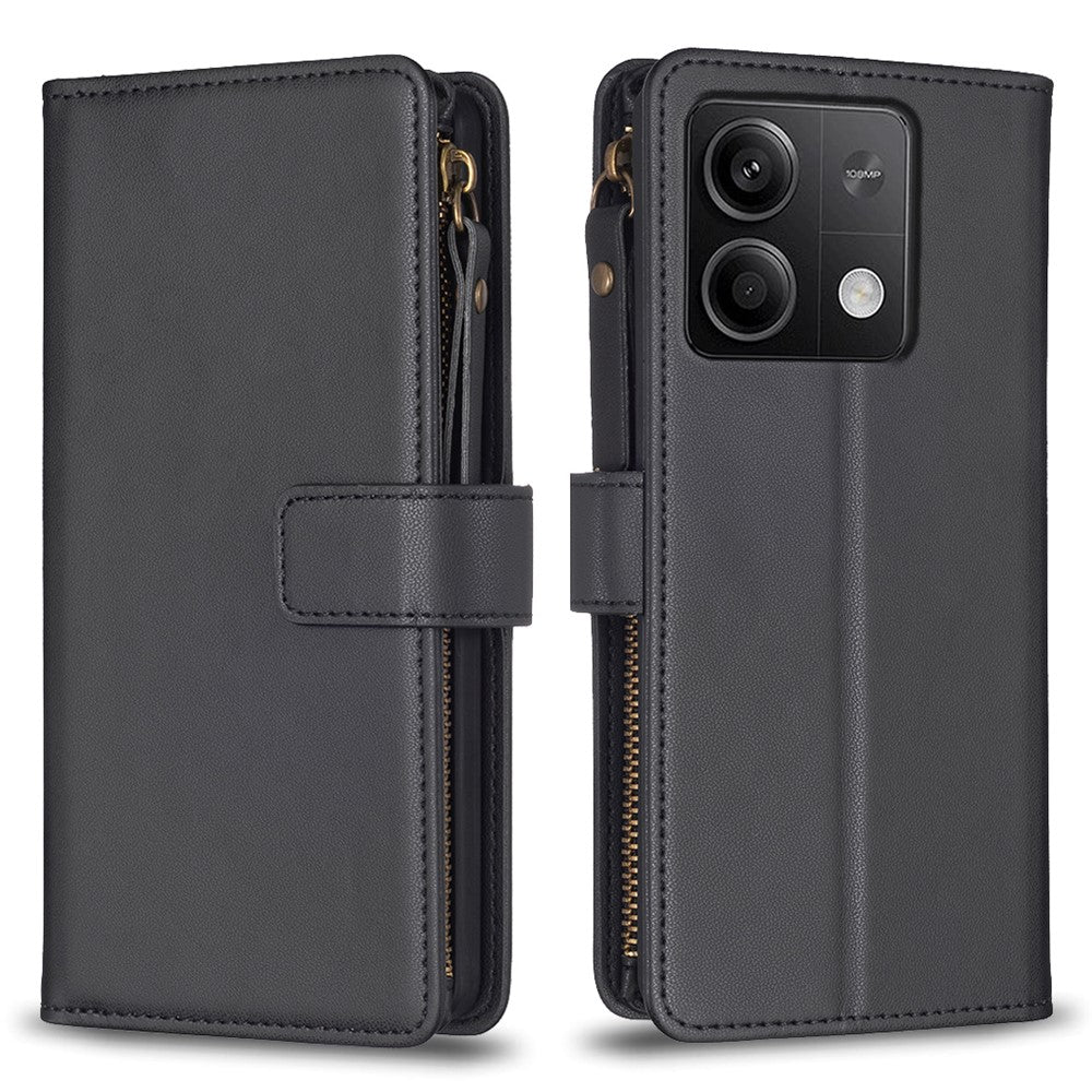 BF Style-19 för Xiaomi Redmi Note 13 4G mobilskal med stativ, dragkedja, handväska