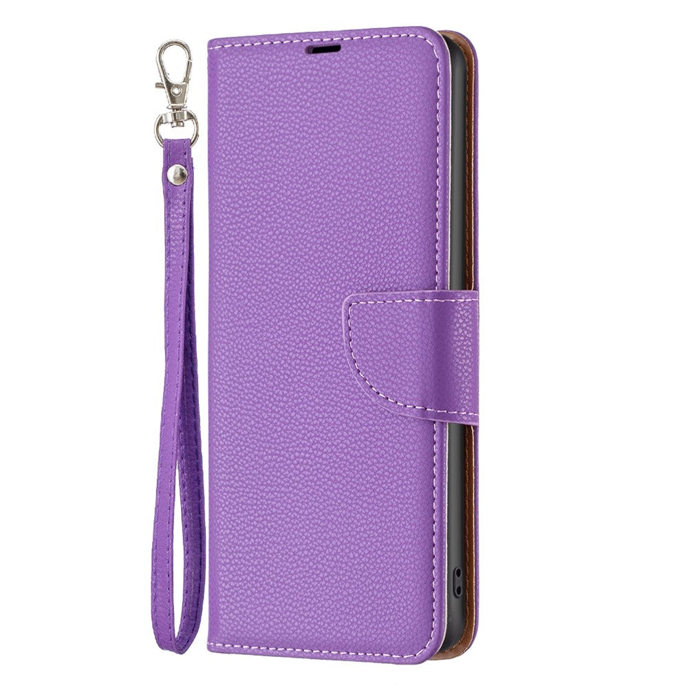 For Xiaomi Redmi Note 13 4G Wallet Case with Wrist Strap Litchi Texture Leather Phone Stand Cover