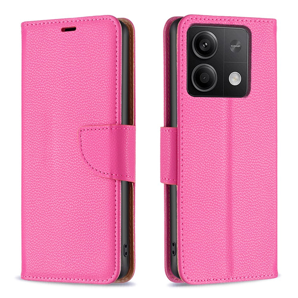 For Xiaomi Redmi Note 13 4G Wallet Case with Wrist Strap Litchi Texture Leather Phone Stand Cover