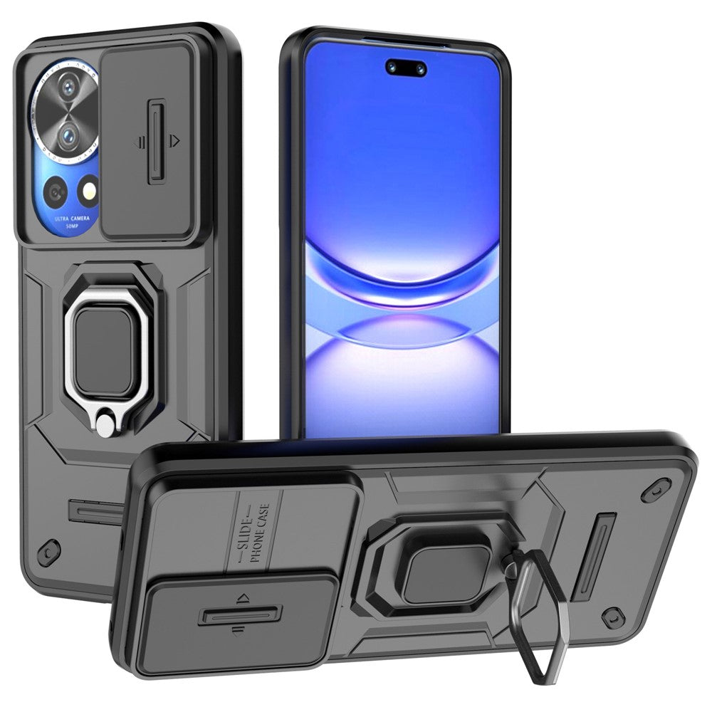 For Huawei nova 12 Pro 5G / nova 12 Ultra 5G Case Slide Lens Lid PC+TPU Kickstand Phone Back Shell